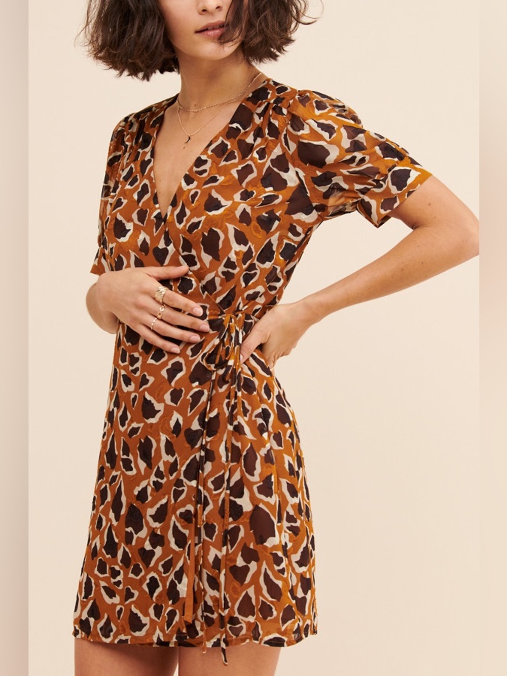 J.O.A Dotted + Spotted Wrap Mini Dress Size L